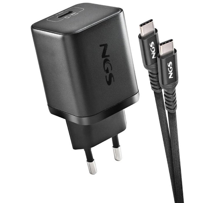 CARGADOR PARED GaN + CABLE 1.5 M USB-C + 8 CLAVIJAS HP 65W NEGRO NGS